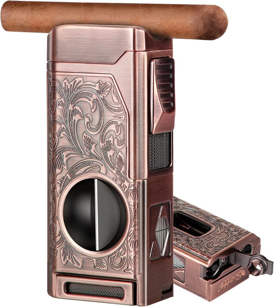 Torch Lighter, Cigar Lighter 4 Jet Flame, Refillable Butane Lighter with Cigar C