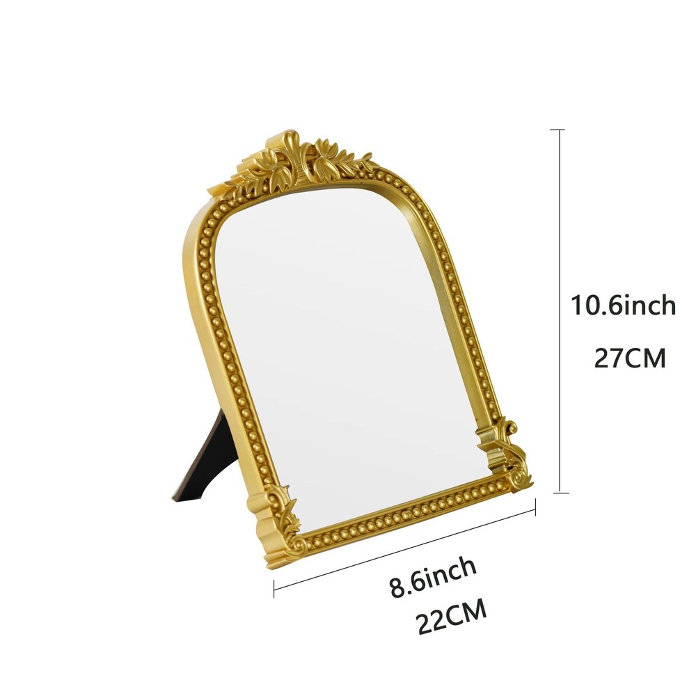 Gold Plastic Arched Makeup Mirror, Standing, Hanging or Wall Mount, Bathroom,...