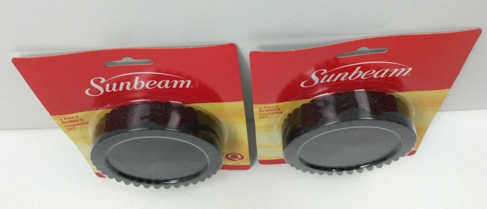 2 New 4-Piece Rubber Coaster Sets Sunbeam Barware 4" Round Black 2007