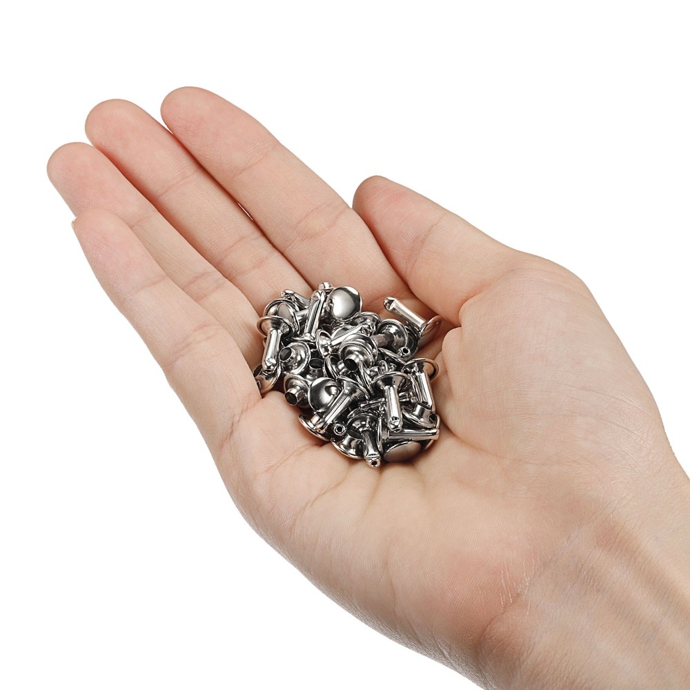 100 Sets Leather Rivets, 7x10mm Double Cap Rivets, Silver Tone