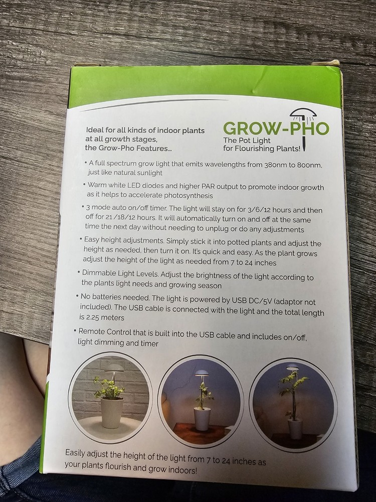 Grow-Pho LED Grow Light USB Powered Dimmable Full Spectrum Timer Remote