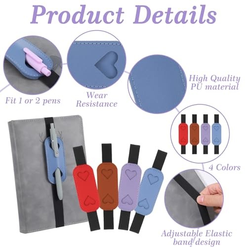 Pen Holders for Notebook, 4 Pcs Elastic Band Holder Notebook Pen Holders