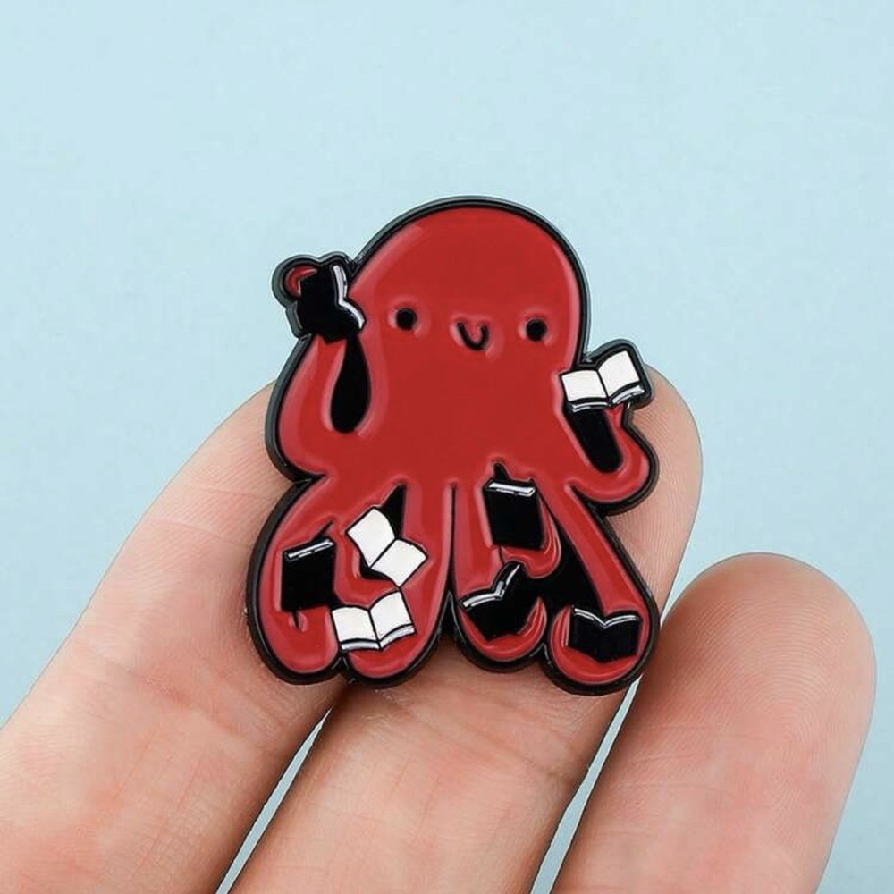Booktopus Enamel Pin - Octopus Holding 8 Books - Reader Reading