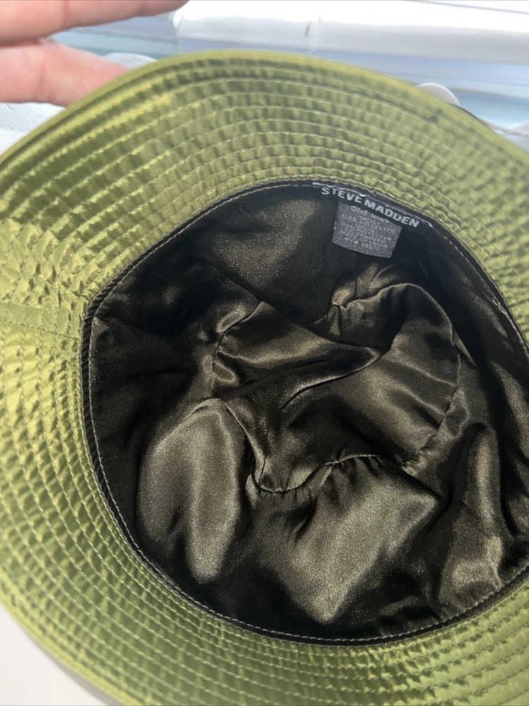 Steve Madden Satin-Lined Bucket Hat , Olive, NWT (o2)
