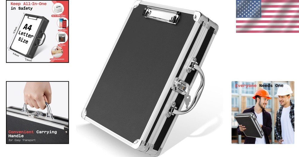 Locking Clipboard Storage Box with Ergonomic Handle - Protect Documents Safely