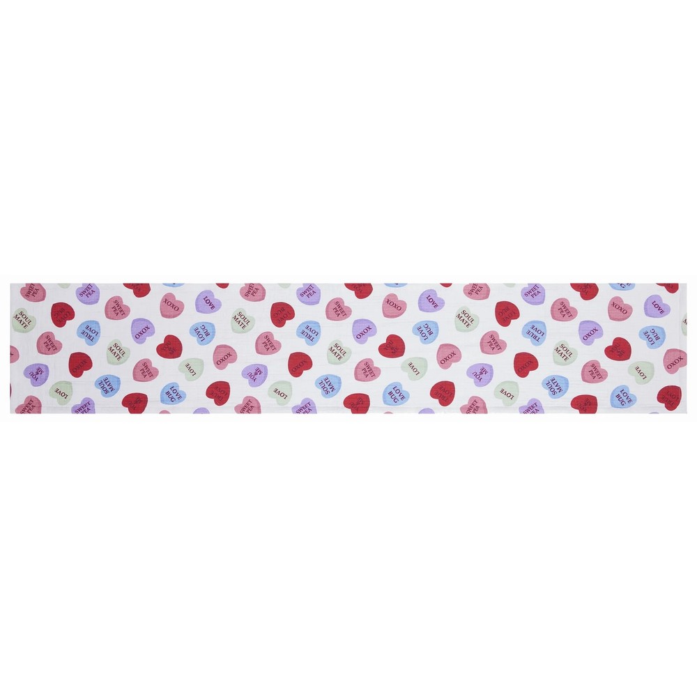 Conversation Hearts Table Runner Cotton