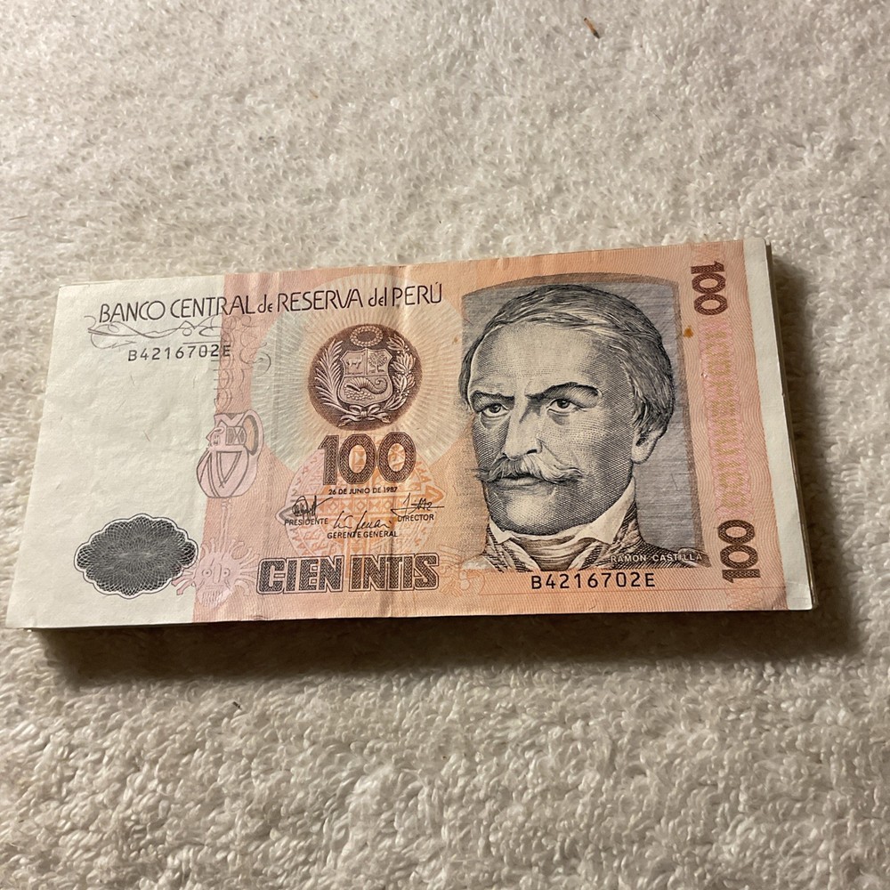 PERU-(-1987-)-100 INTIS-BANKNOTE-CIRCULATED-XF-#001
