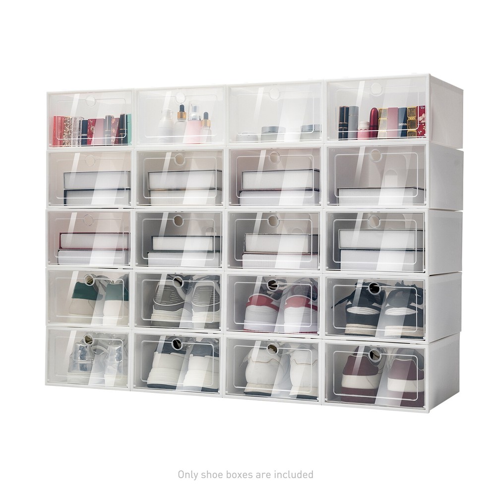 20Pcs Shoe Box Set Foldable Storage Home Clear Organizer Rack Stack Plastic USA