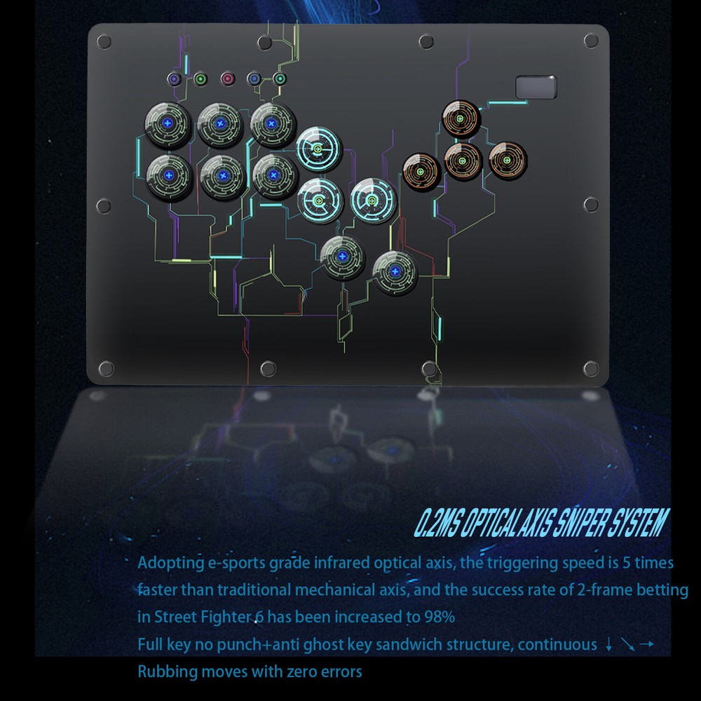 15 Buttons Hitbox Fighting Arcade Game Controller Leverless Games Console