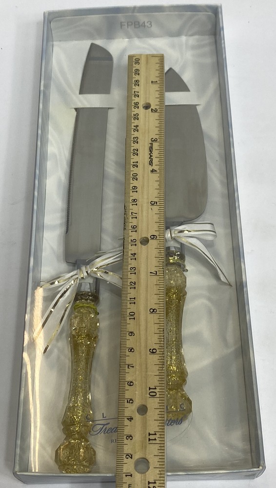 Treasure Masters Gold Glitter Wedding Knife And Server Set