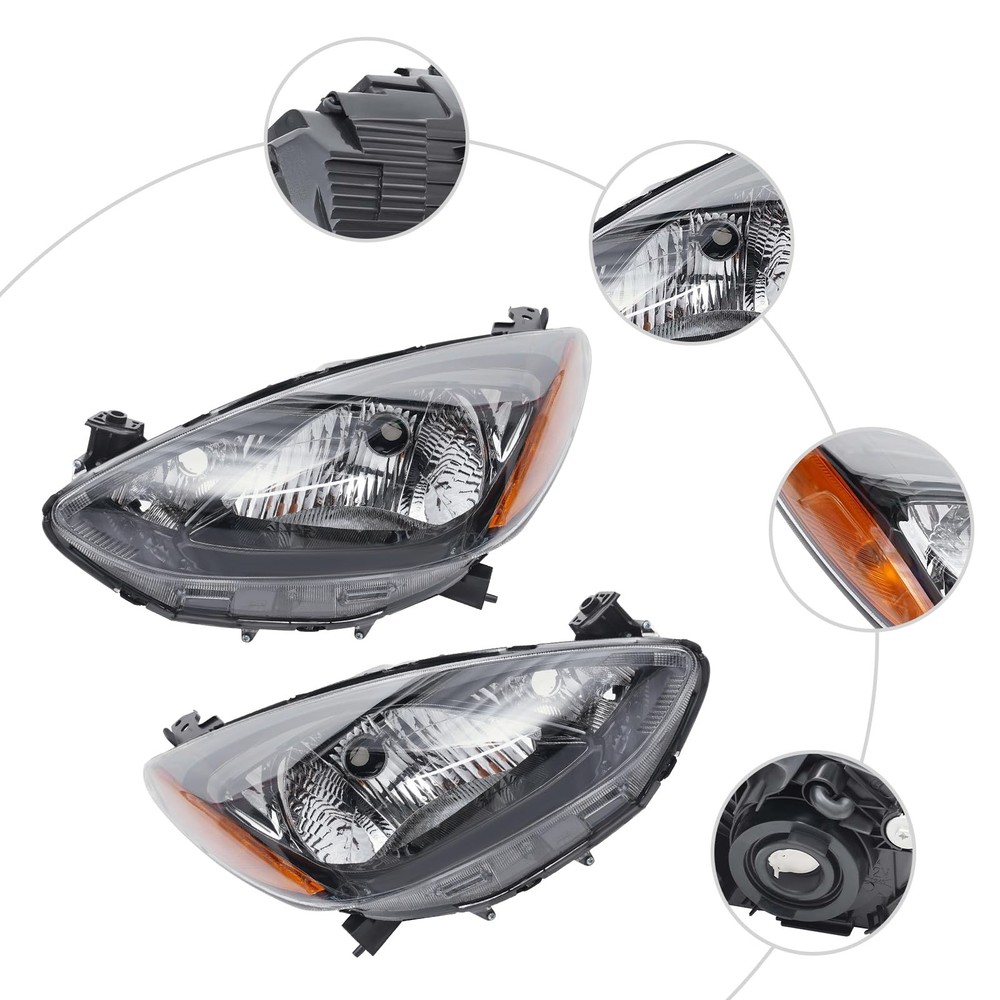 Halogen Headlights Assembly Pair for 2 2011-2014 MA2519144 Clear Lens