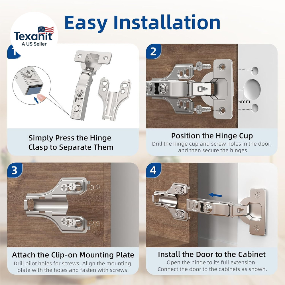 20 Pack 3/4" Full Overlay Soft Close Concealed Hinge for Face Frame ＆ Frameless