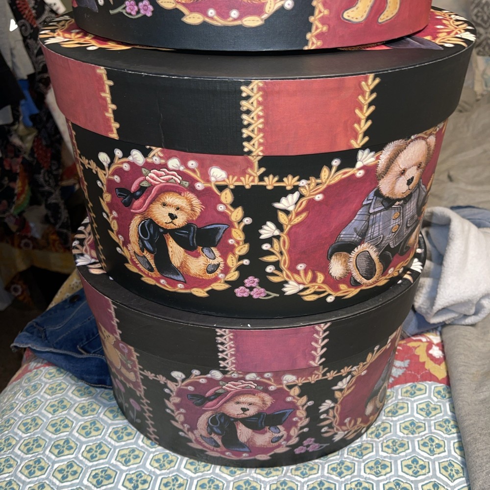 Set Of 8 Stacking Nesting Boxes Floral Bob’s Boxes Victorian Teddies Plus 1