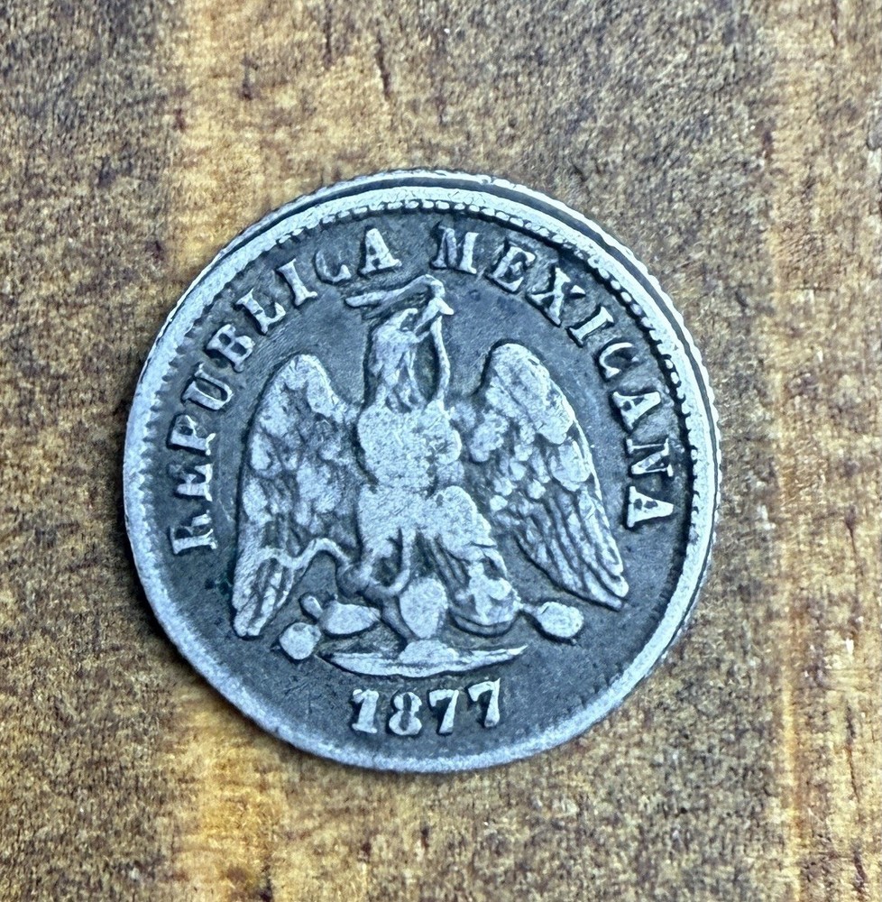 1877 Zs S Silver Mexico 10 Centavos Off-Center Strike Error