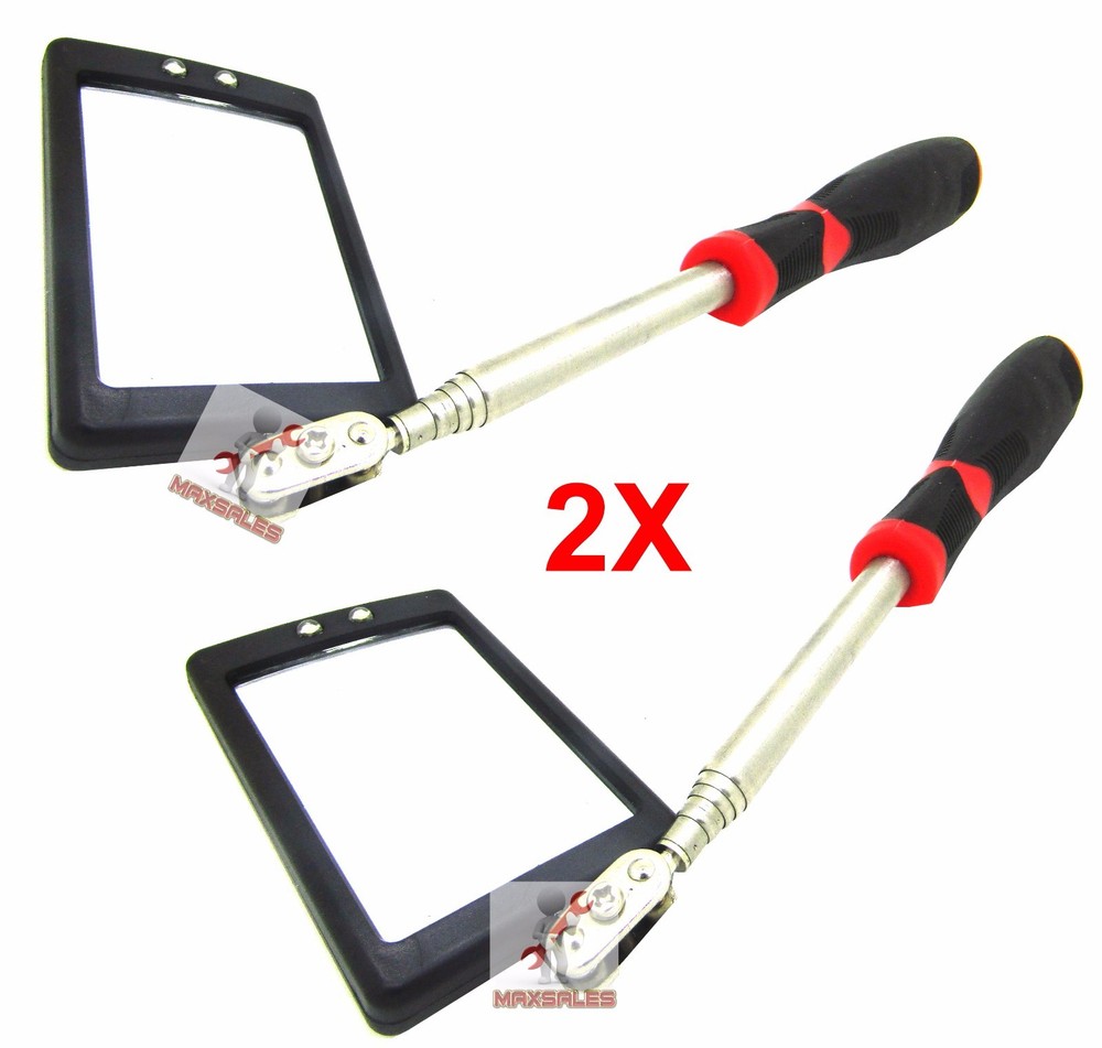 (2) LED Lighted Inspection Mirror Telescoping Illuminate Bright Extendable 34"