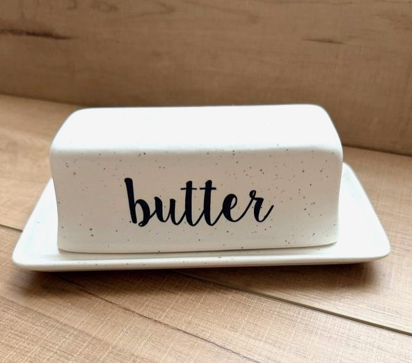 Honeybloom Farmhouse Speckled Stoneware Butter Dish with Lid- Rustic Kitchen
