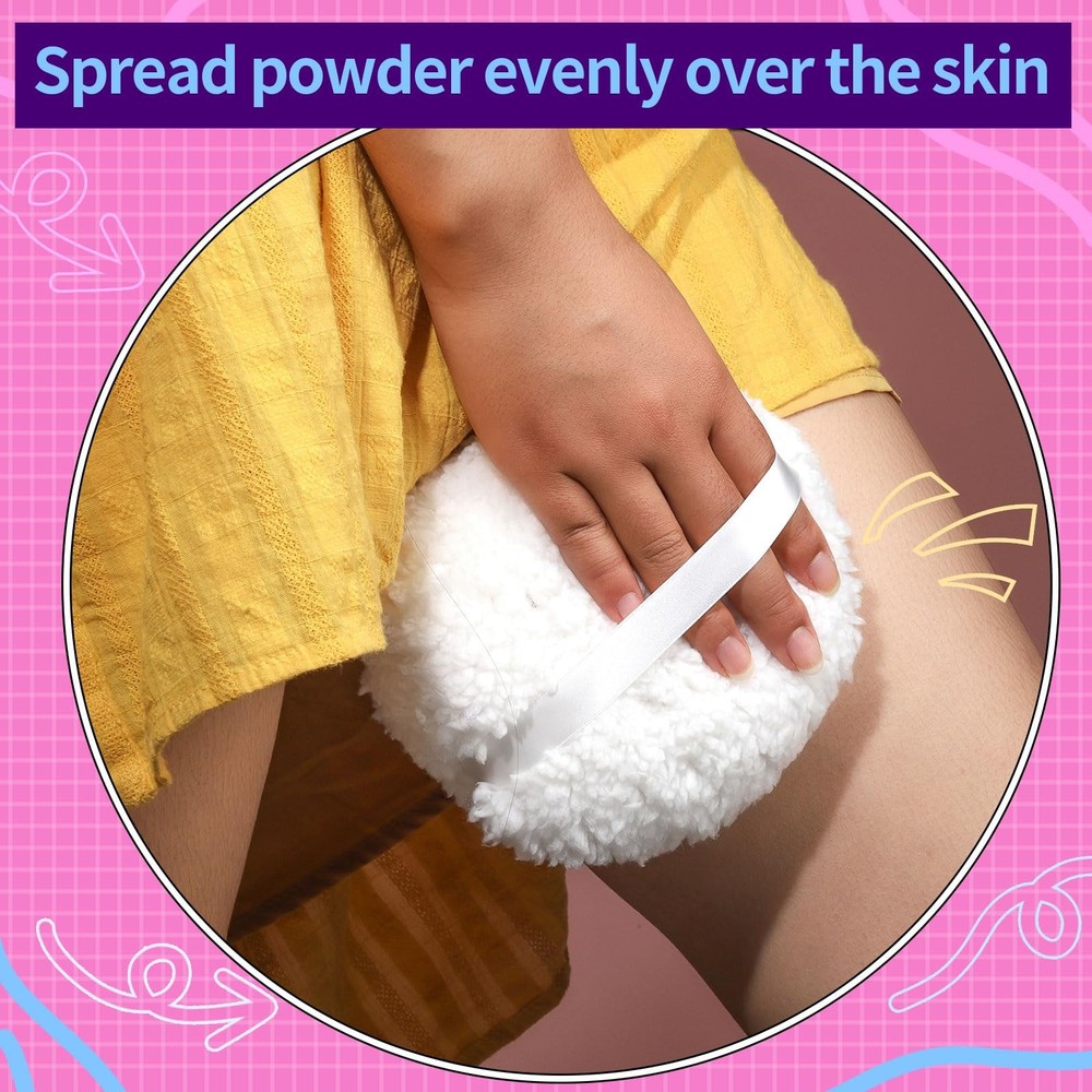 6 Body Powder Puff for Dusting, Fluffy Soft Large Puff with Container