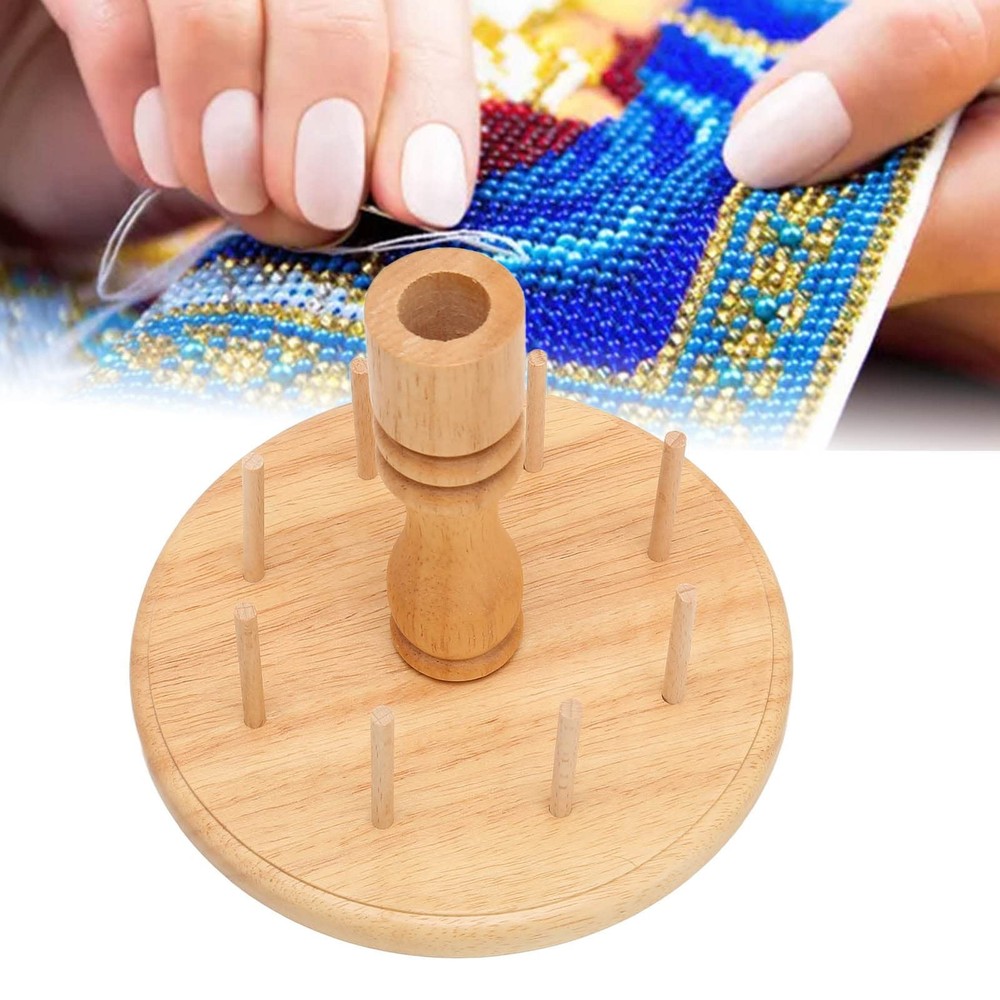 Wooden Thread Holder 8 Spools, Small Thread Rack Organizer for Sewing Embroid...