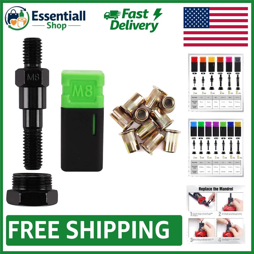 M8 Mandrel and 10 Rivet Nuts - Precision Tool Set for Easy Replacement