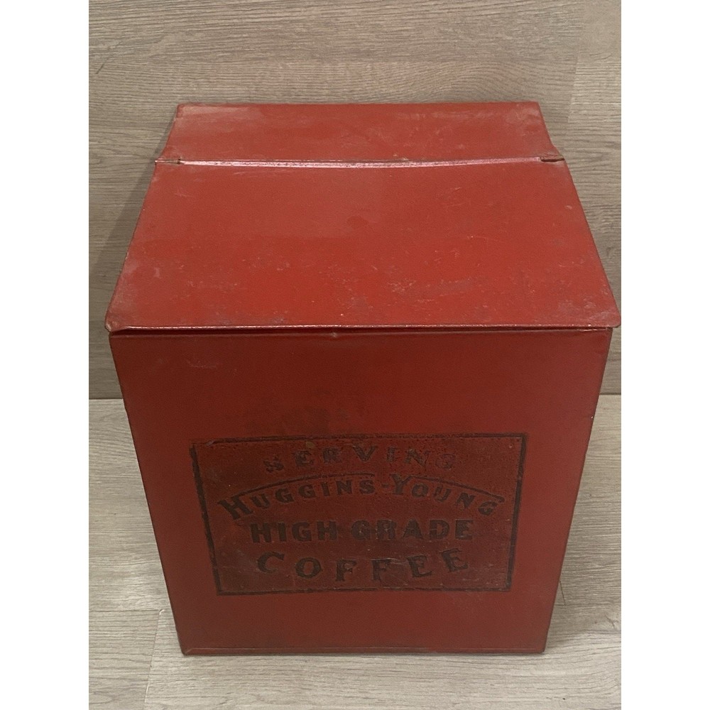 Huggins Young High Grade Coffee Tub Style Tin Red Great Graphics