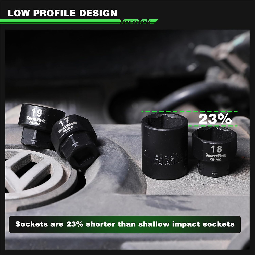 19-Piece 3/8-Inch Drive Metric Low Profile Impact Socket Set, Stubby Socket Set,