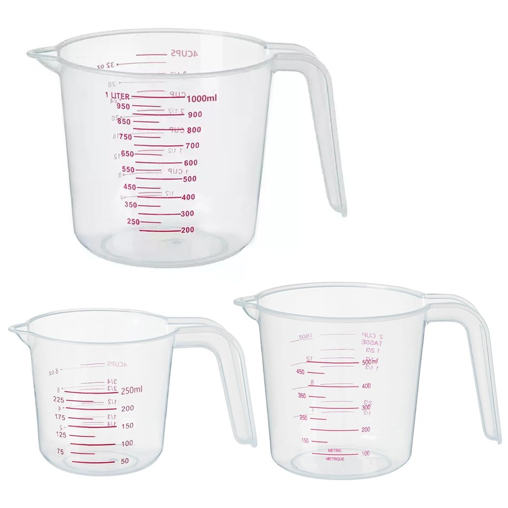 DTDNZKN 3 Pack Measuring Cup Set, Includes 250Ml (1-Cup), 500Ml Large, Clear