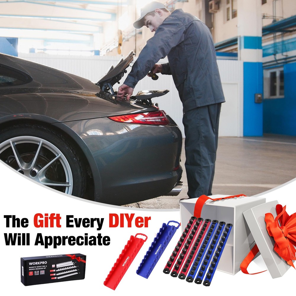 WORKPRO 8-Piece Magnetic Socket Organizer and Wrench Set,...