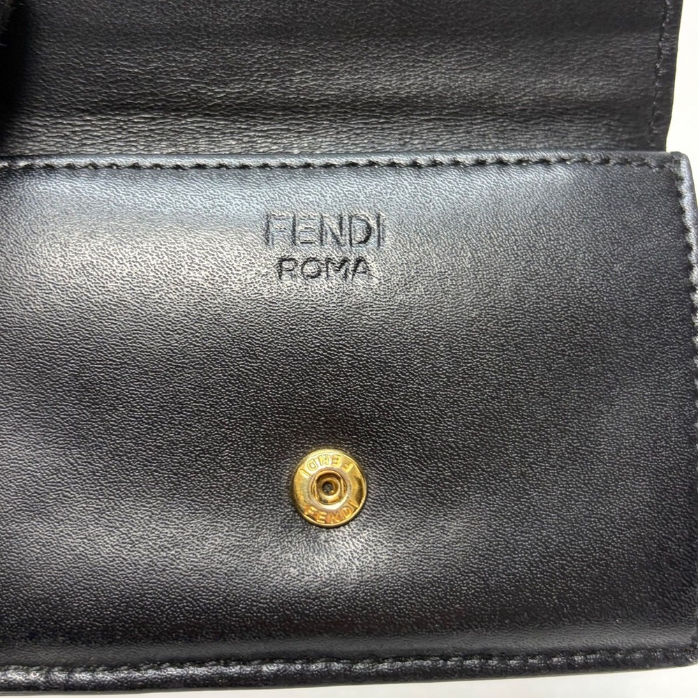 FENDI Three-Fold Wallet Monster Compact Wallet Leather Black
