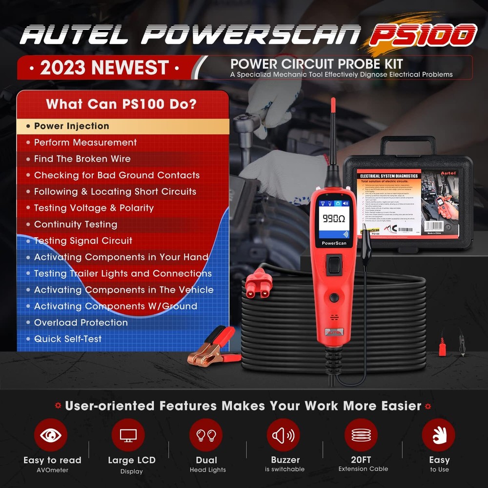 Autel PowerScan PS100 Diagnostic Tool Electrical System 12/24V Circuit Test Lead