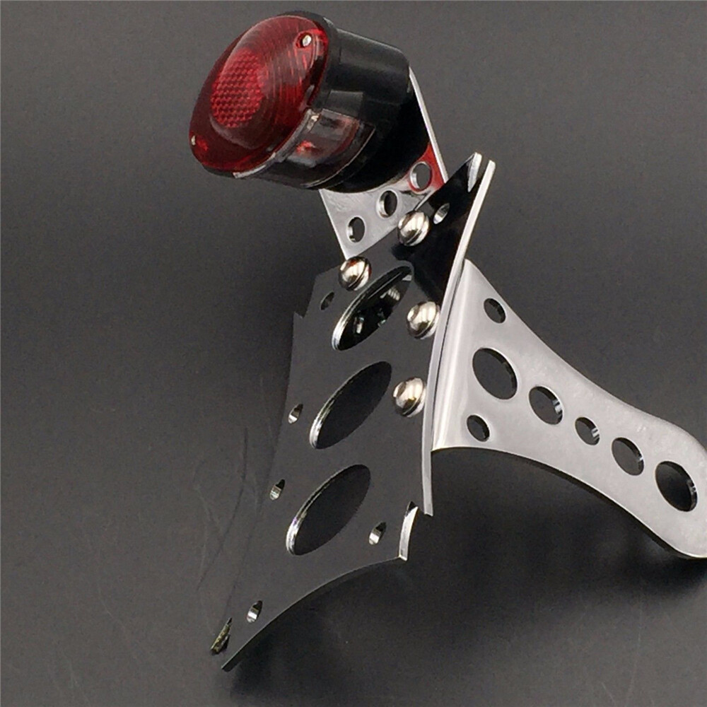 Chrome License Bracket & Black Oval Tail Light For Harley Touring Bobber Chopper