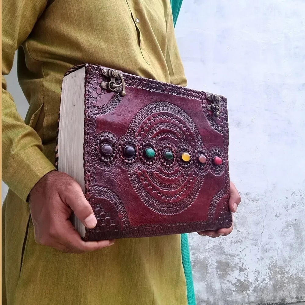 Handmade Extra Big Seven Stone Leather Journal Writing Notebook Large Sketch
