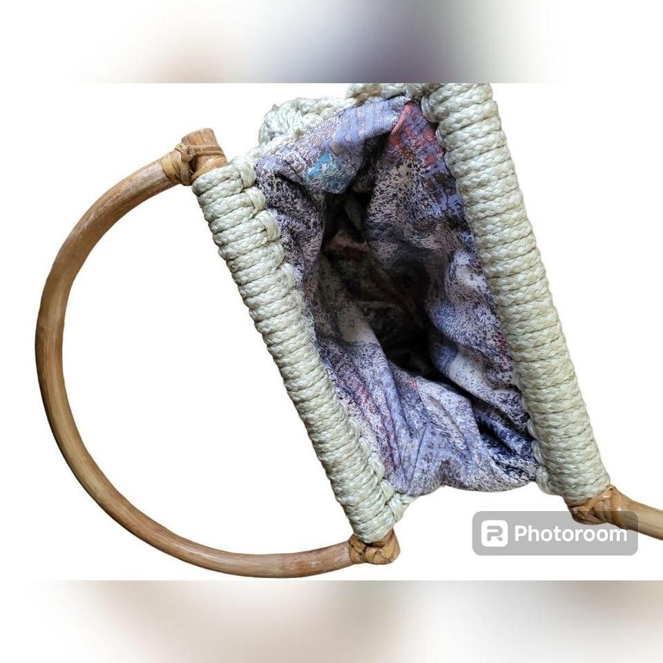 Vintage macrame purse with wooden handle