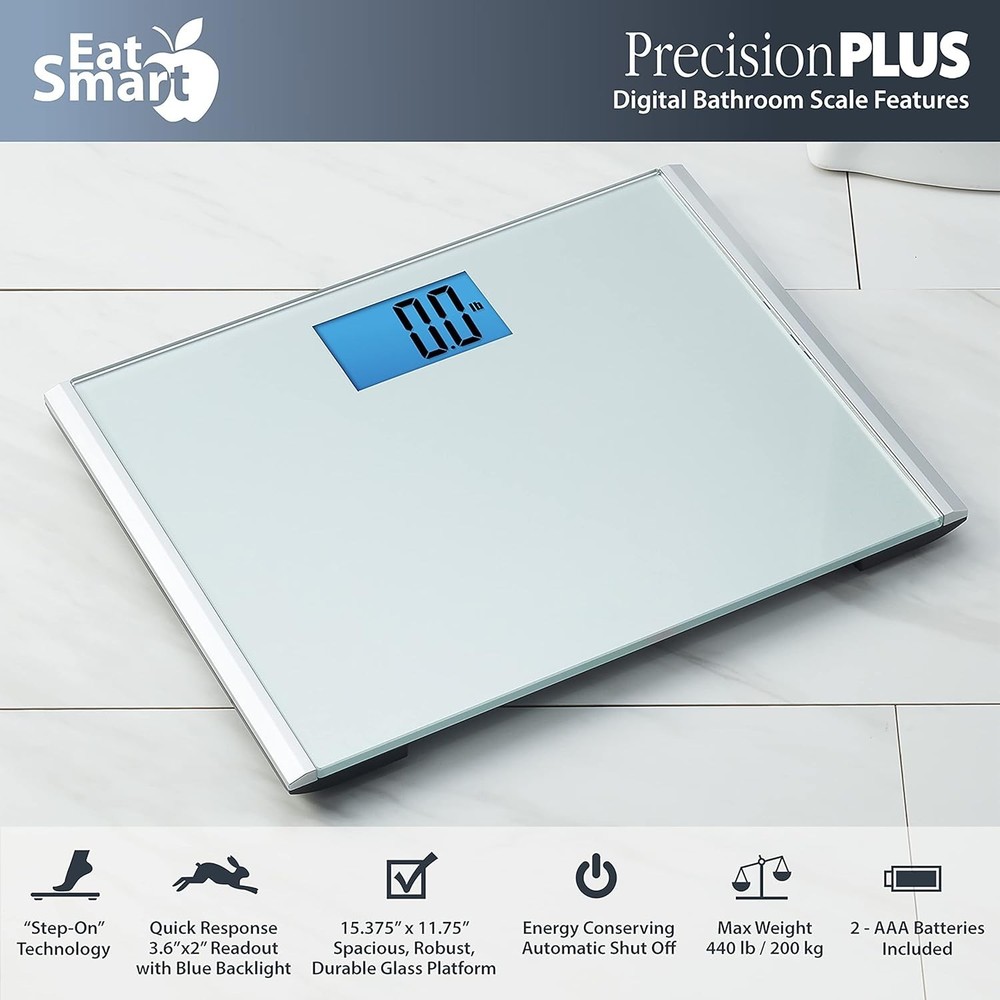 Digital Bathroom Scale 440 lbs Capacity Large Platform Easy Read Slim