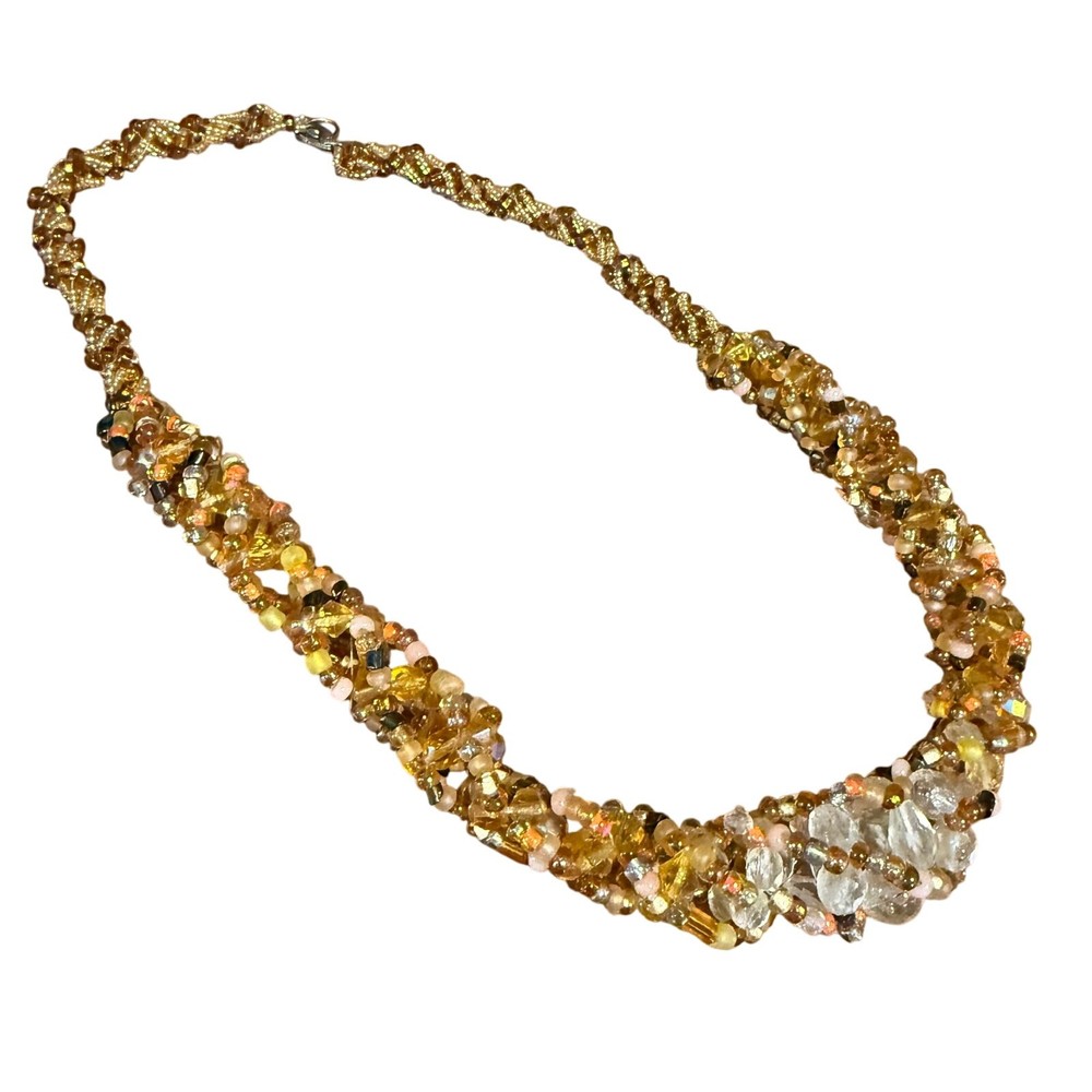 Vintage Earth Toned Multi Strand Beaded Woven Statement Necklace