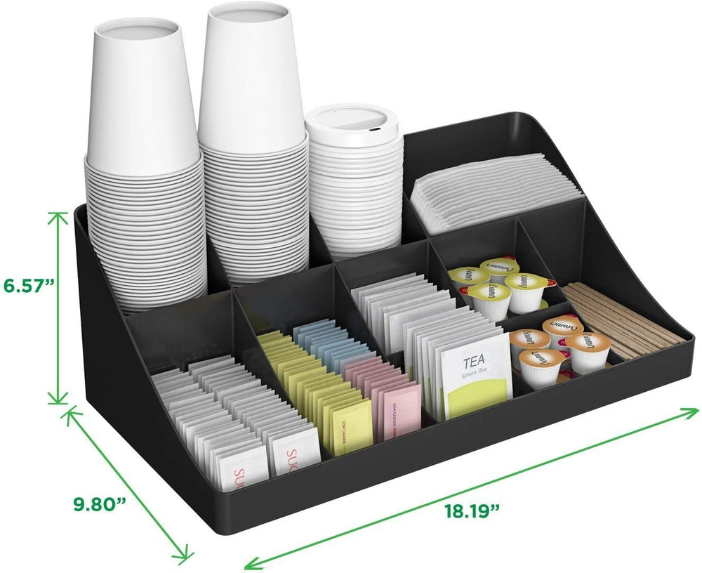 Coffee Condiment Organizer Compartment Breakroom Plastic Black NEW