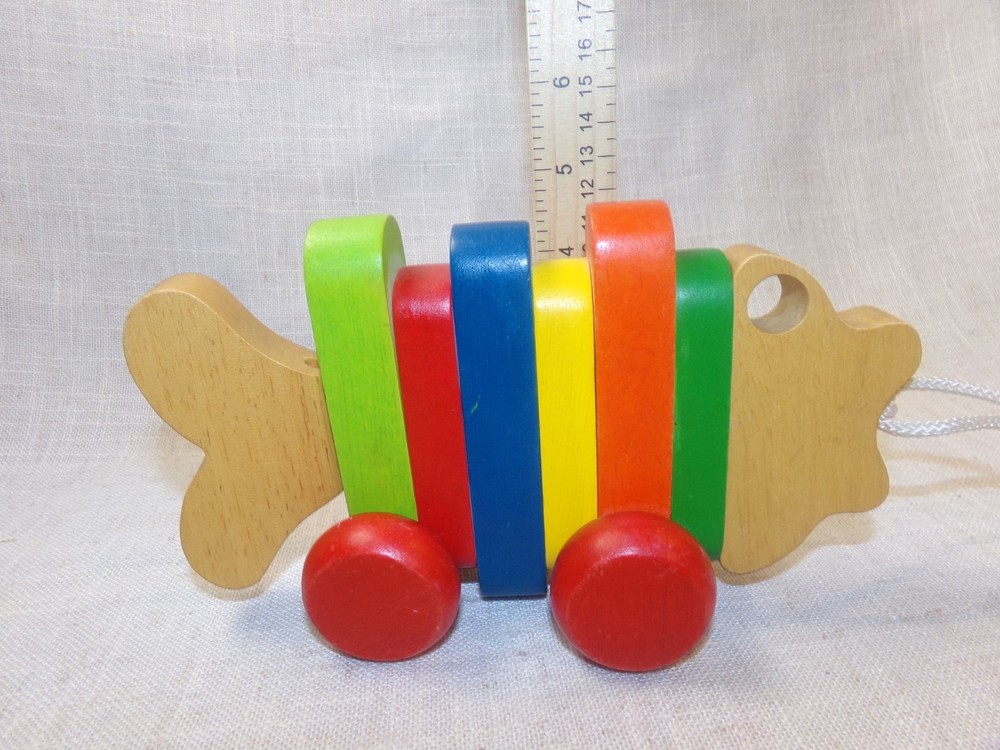 Wooden Pull Along Toy Colorful Rainbow Fish
