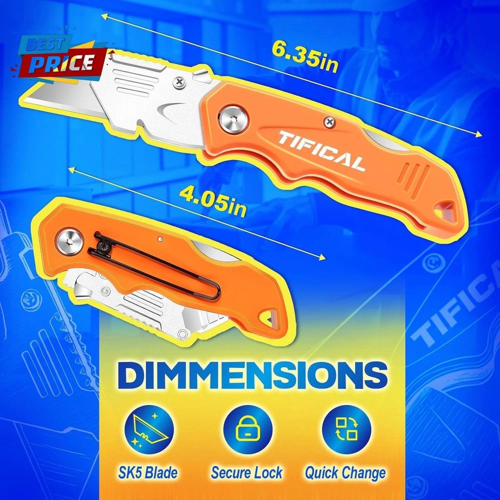Folding Utility Knife Set, Quick Change Folding Box Cutter with Clip, Extra 10 S