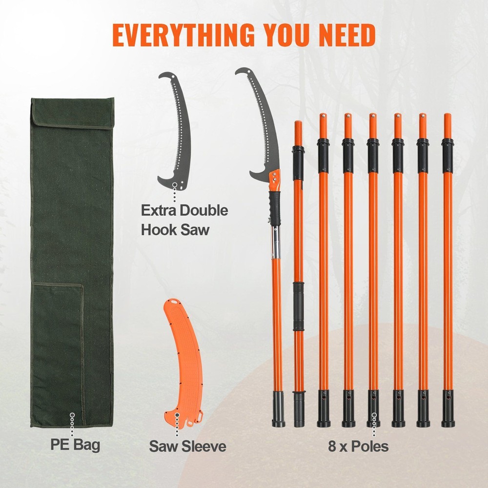 Manual Pole Saw 7.3-27ft Extendable Tree Pruner Blade High Branches Trimming