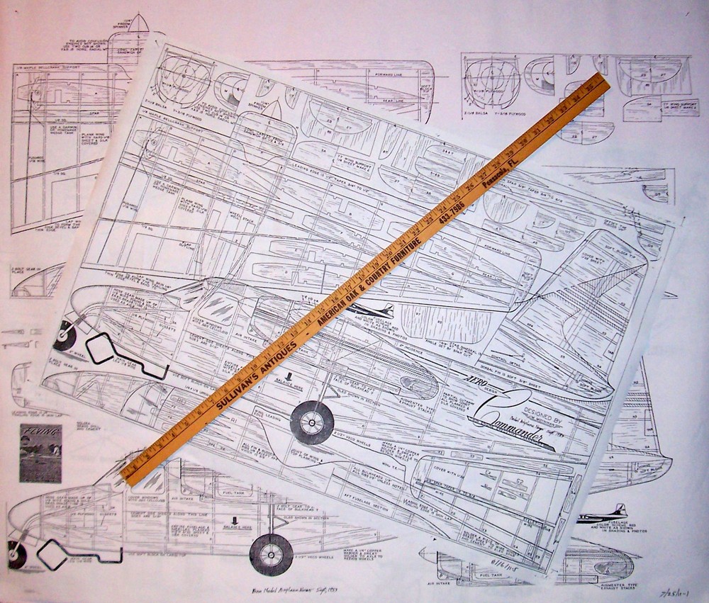 Two AERO COMMANDER PLANS + CONSTRUCTION ARTICLE for 49" UC Scale Model Airplane