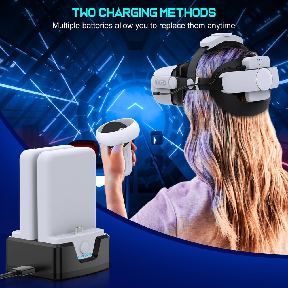 2x7500mAh Head-Strap-Rechargeable-Battery-Pack for Two Battery With Dock