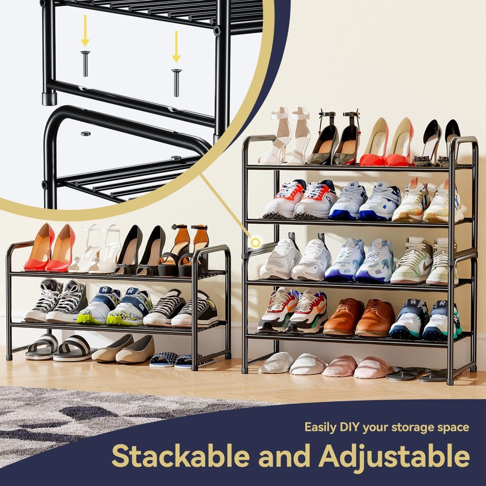 2 Tier Shoe Rack Organizer for Closet, Stackble, Black 2 Tier