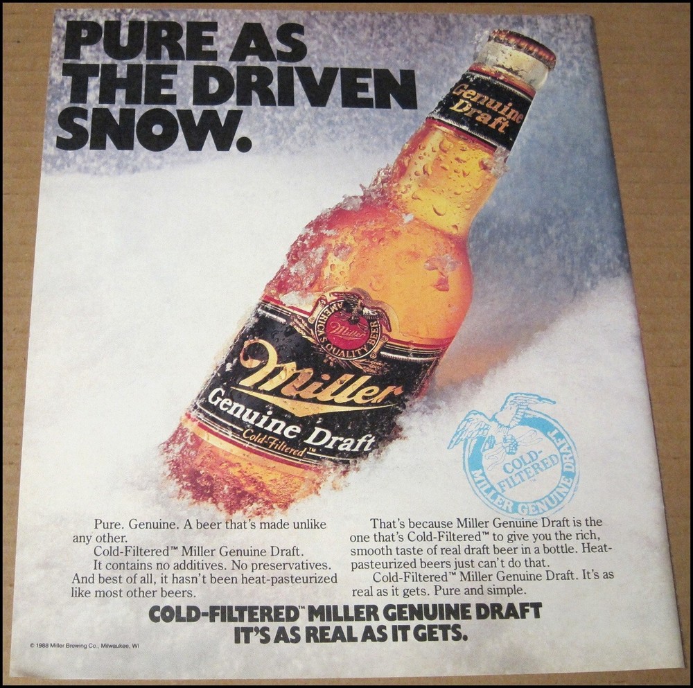 1989 Miller Genuine Draft MGD Print Ad Beer Advertisement 10" x 12" Vintage