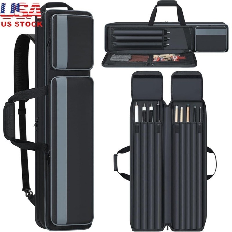 4x5 Pool Cue Case W/ Padded Protection Multi Pocket Carrying Bag Durable Nylon