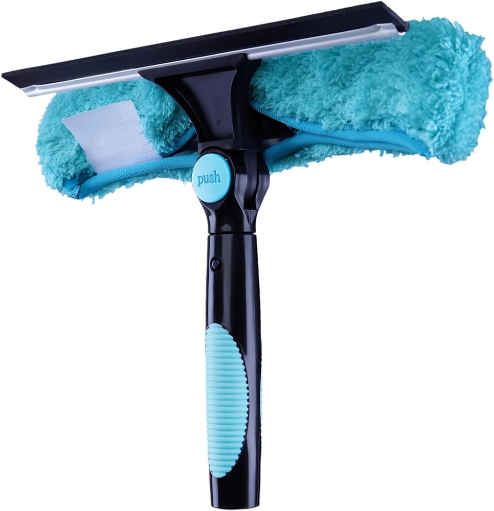 11" Window Squeegee and Microfiber Scrubber 2-in-1 Combo Cleaning Tools Blue