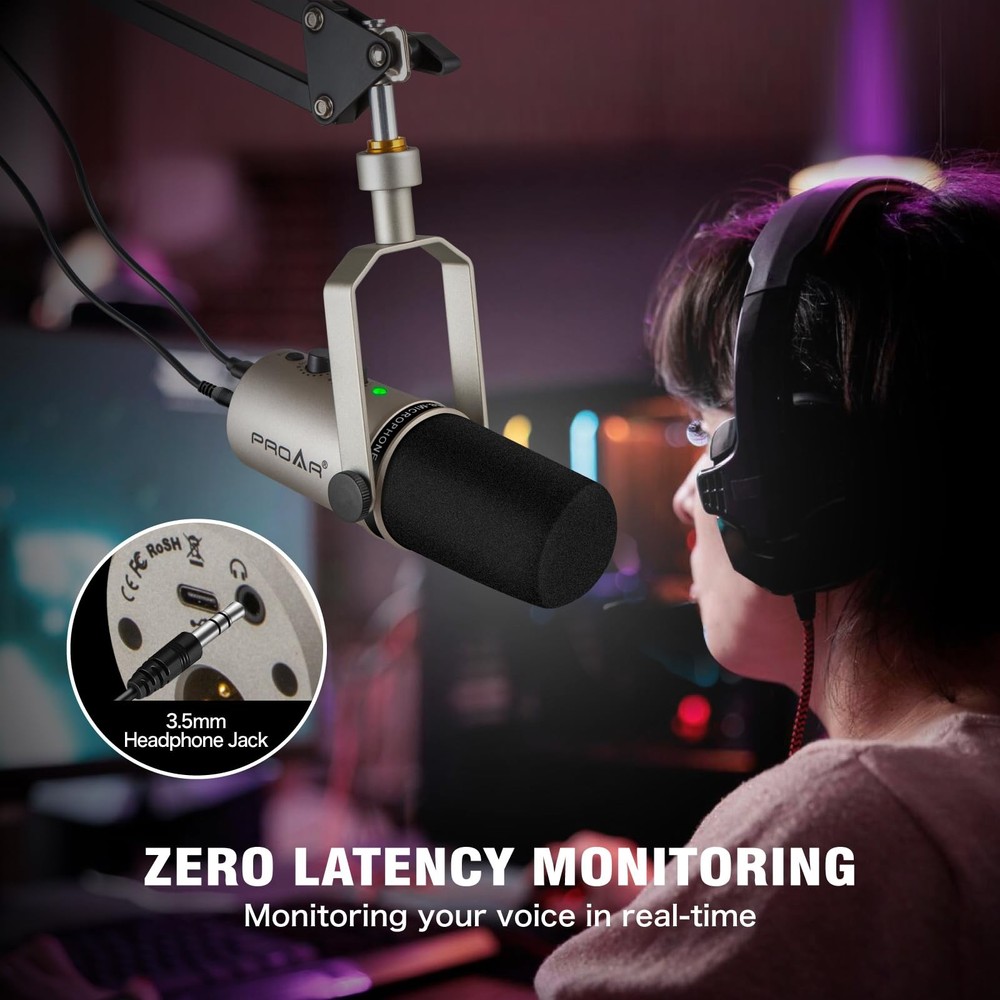 USB/XLR Podcasting Dynamic Microphone,Professional USB Gaming Microphone for ...