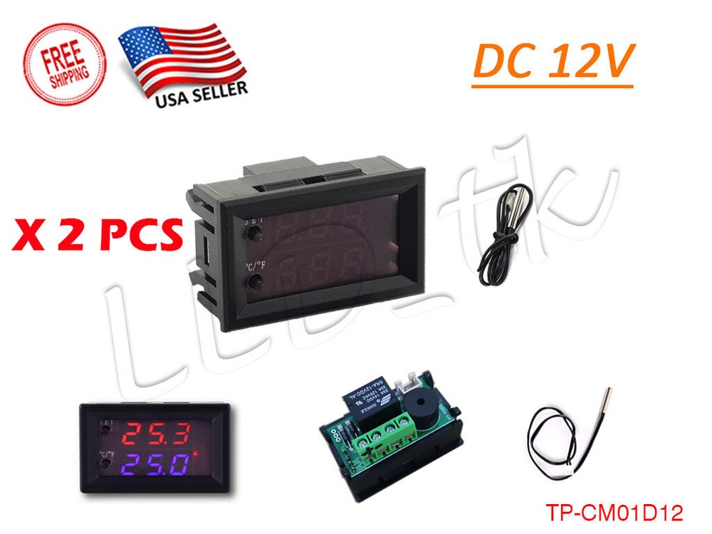 2 Pcs 12V Thermostat Controller Switch Temperature Sensor Digital Microcomputer