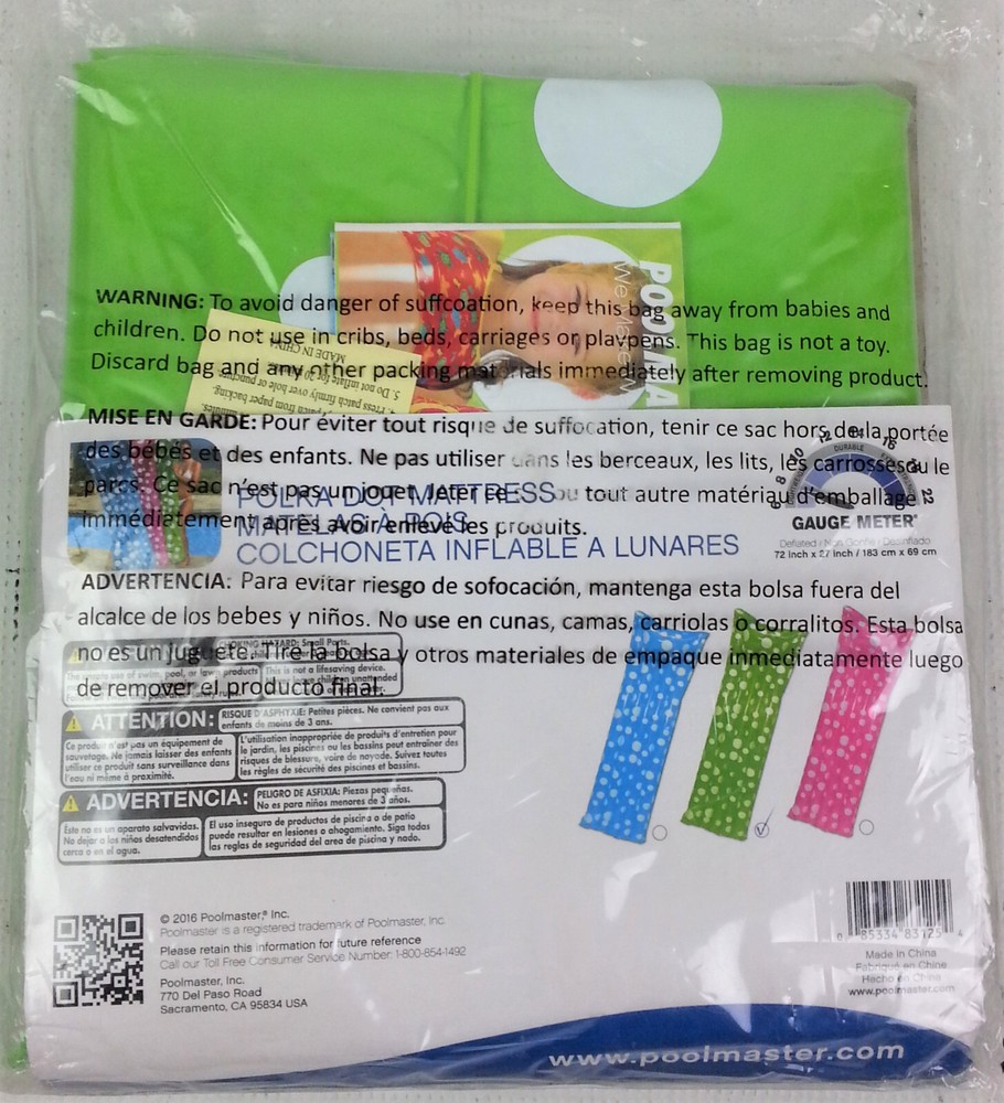 Poolmaster Pool Float Polka Dot Mattress 72" Green SEALED Summer Fun