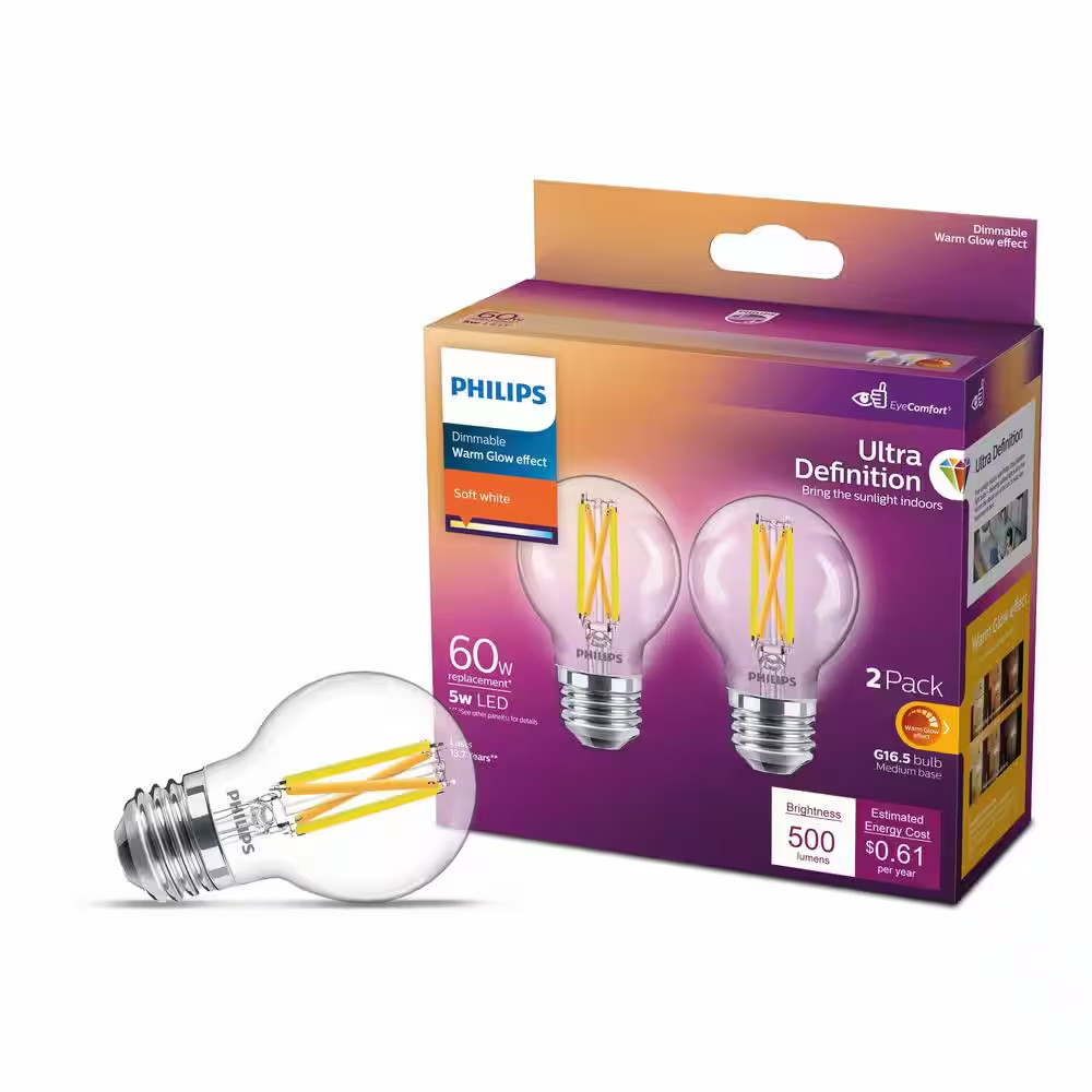 60-Watt Equivalent Ultra Definition G16.5 Clear Dimmable E26 LED Light Bulb Soft