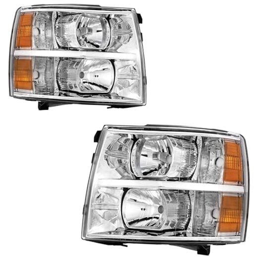 Headlights Assembly Direct Replacement for 2007-2013 Silverado Chrome-Amber