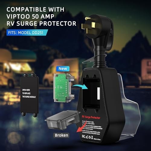 50A RV Surge Protector with Replaceable Module & Extra 50A 12000J+Module